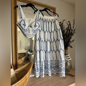 NWT BLOGGERS FAVE Commense White and Blue Skirt Set